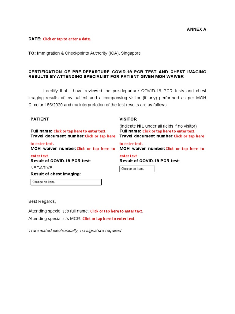 Certification of Pre-Departure Testing | PDF