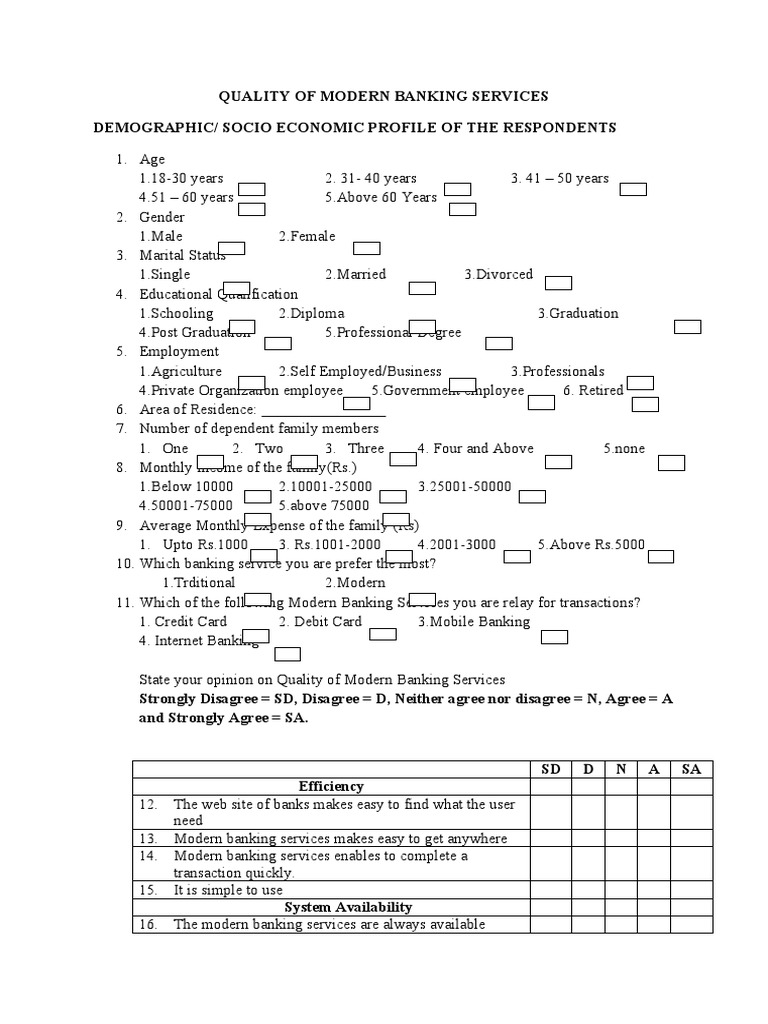 Modern Banking Questionnaire PDF Banks Credit Card