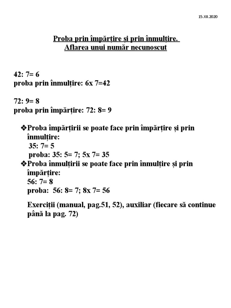 Proba Înmulțirii Și A Împărțirii | PDF