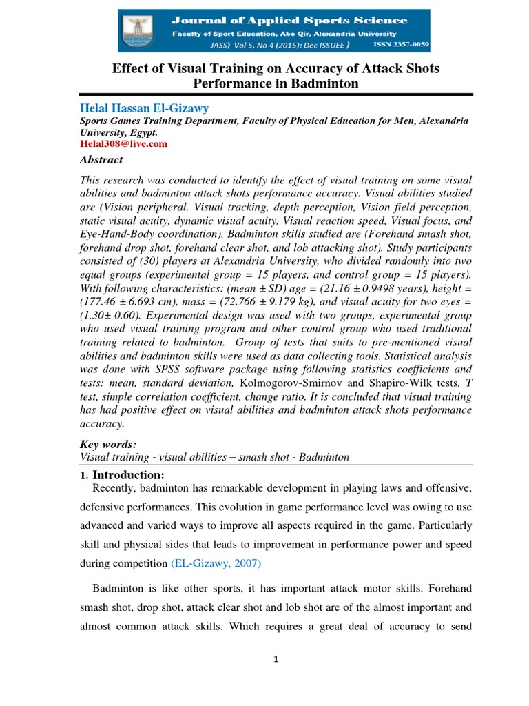Visual Training Impact on Badminton Accuracy | PDF | Statistics ...