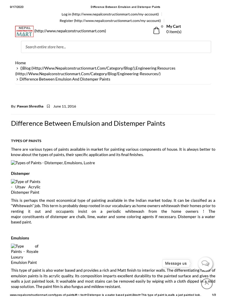 Difference Between Emulsion and Distemper Paints PDF Paint