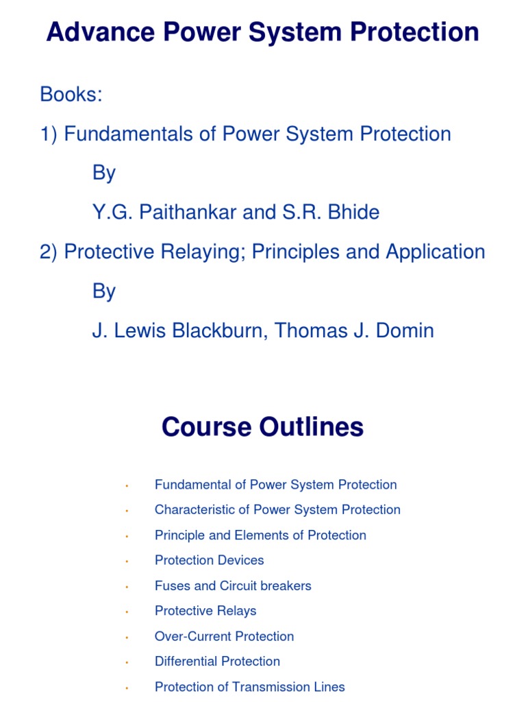 Lect 1Power System Protection Fundamentals PDF Electric Power