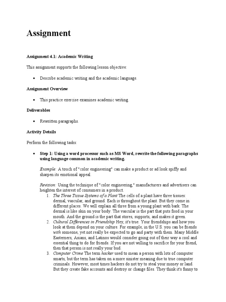 Academic Writing Assignment 4.1 | PDF | Computing And Information ...
