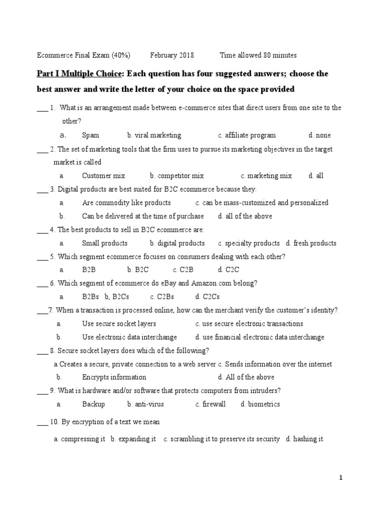 Final Exam PDF E Commerce Public Key Cryptography
