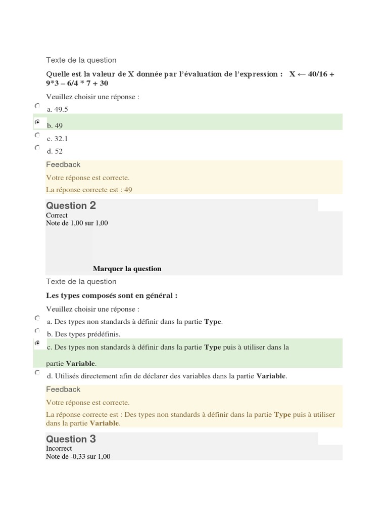QCM Algorithmes et Structures de Données | PDF | Structure de contrôle ...