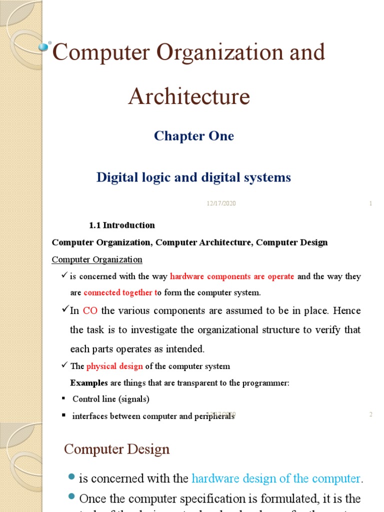 Computer Organization and Architecture: Chapter One Digital Logic and ...