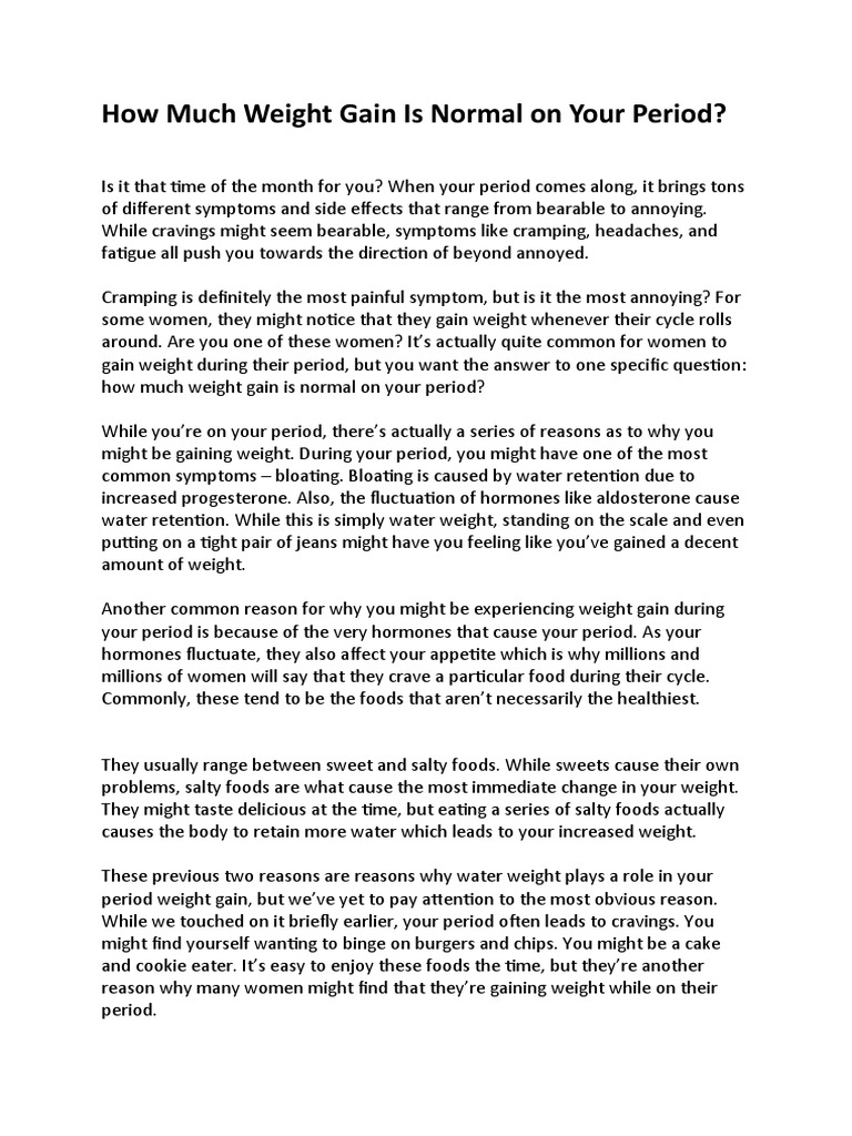 How Much Weight Gain Is Normal On Your Period PDF Weight Gain Foods