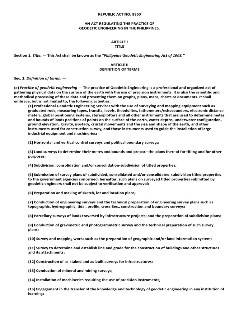 Ra 8560 | PDF | Surveying | Licensure