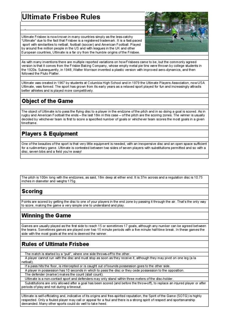 Ultimate Frisbee Rules PDF Team Sports Leisure
