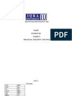 Name Student Id Subject Financial Strategy and Policy: Mid-Term Exam (Take-Home) Fall - 2020