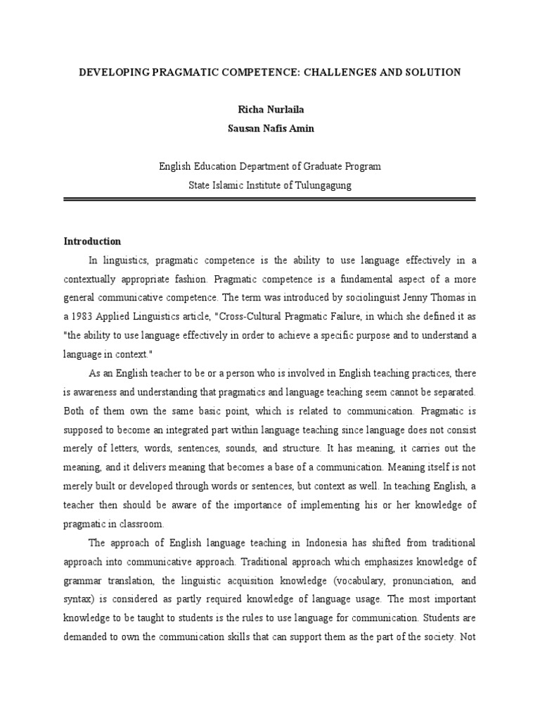 Enhancing Pragmatic Competence in ESL | PDF | Language Education ...