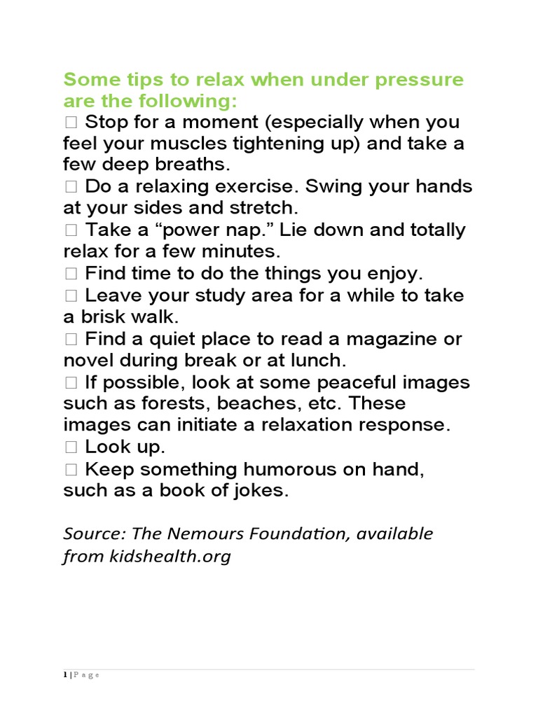 Tips for Relaxation Under Pressure | PDF