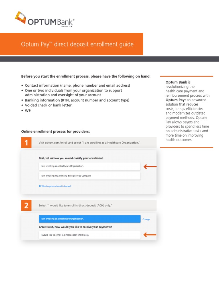 Optum Pay Direct Deposit Enrollment Guide PDF Cheque Payments