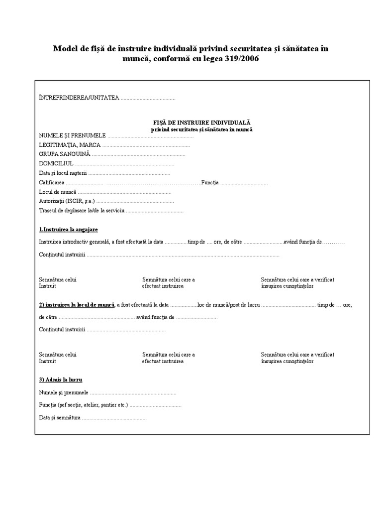 Model Fisa Instruire | PDF
