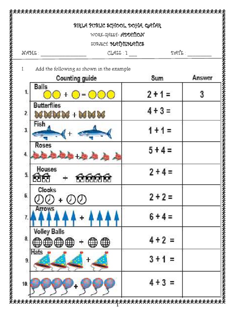 Birla Public School, Doha, Qatar - Addition Mathematics NAME: - CLASS ...