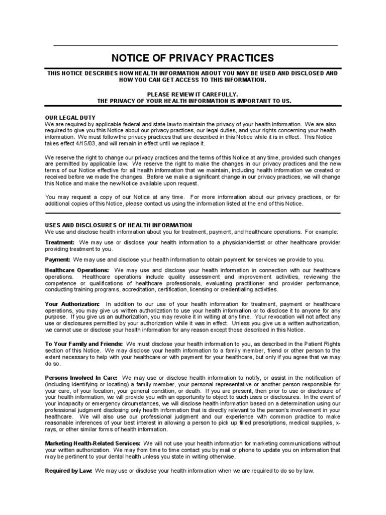 Notice of Privacy | PDF | Health Informatics | Privacy
