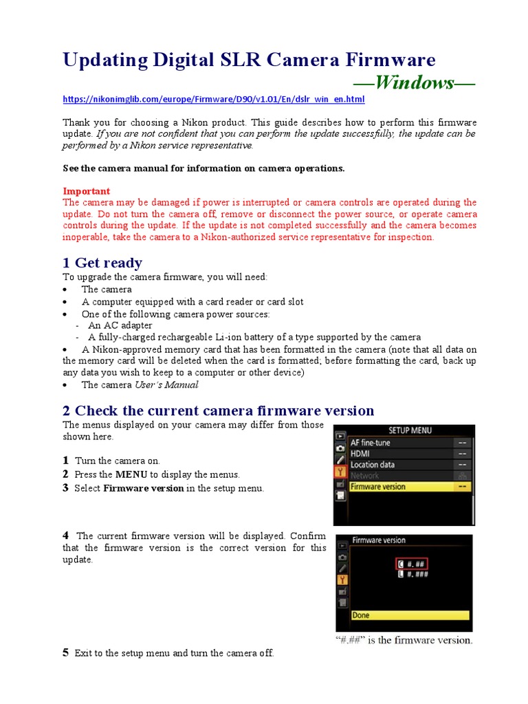 Updating Digital SLR Camera Firmware | PDF | Camera | Windows 8.1