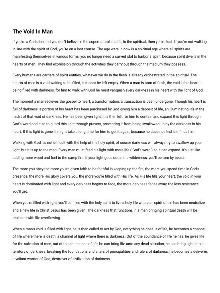 Filling the Void How Receiving God's Light Transforms and Empowers Us