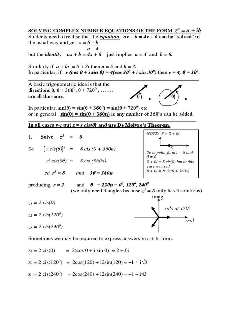 Z A + Ib: Solving Complex Number Equations of The Form | PDF | Sine ...