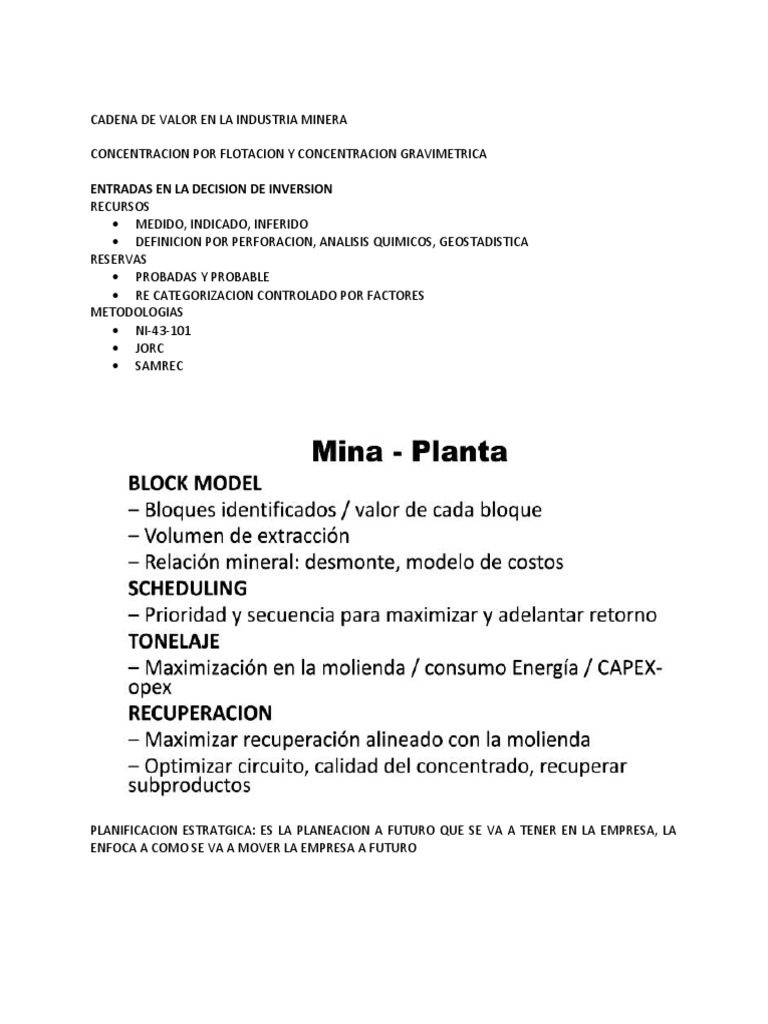 Cadena de Valor en La Industria Minera | PDF