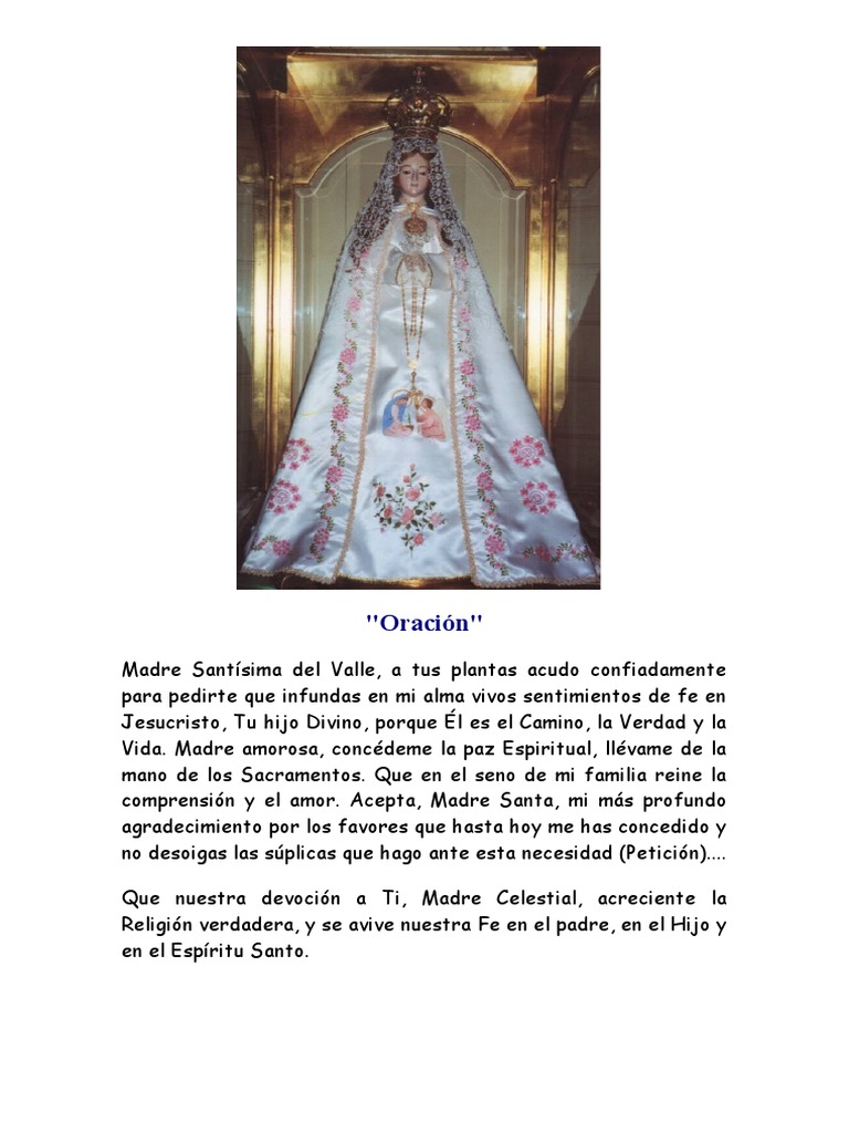 Oración a la Virgen del Valle | PDF | Filosofía | Cocina, comidas y vino