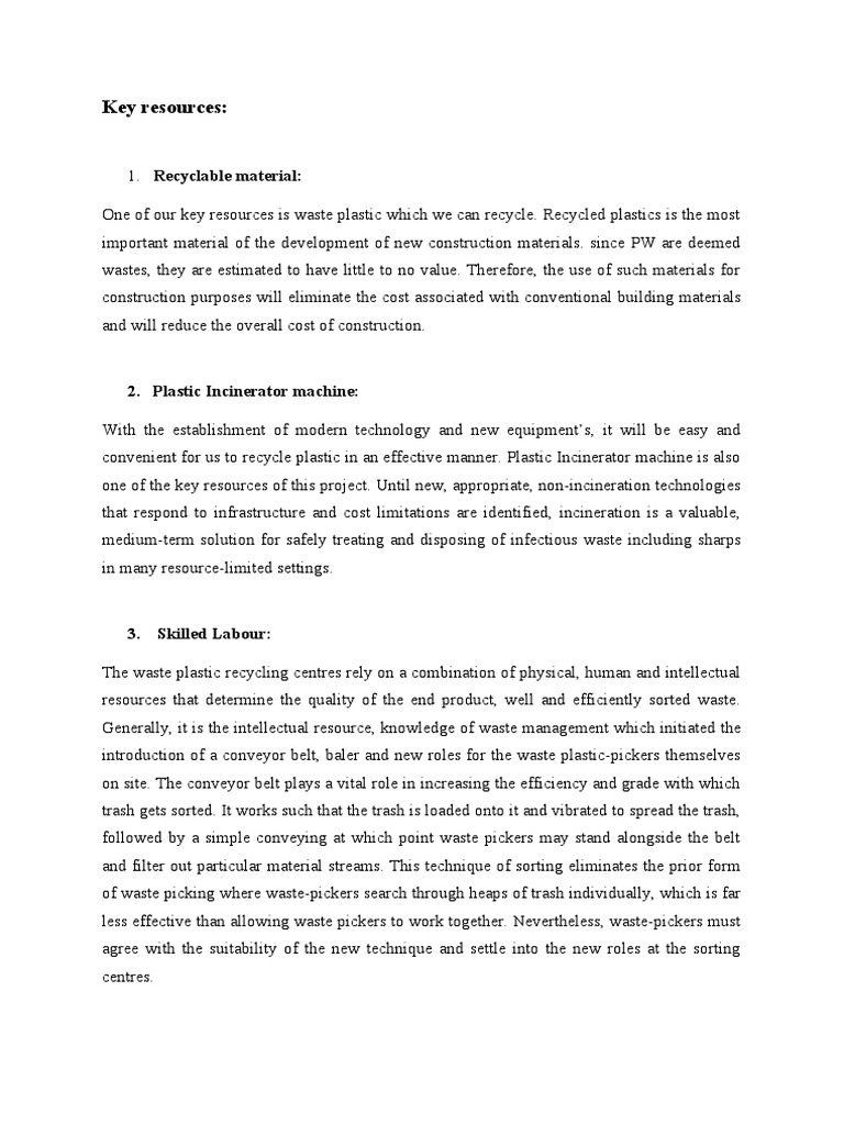 Project Key Resources and Value Proposition PDF Recycling Waste