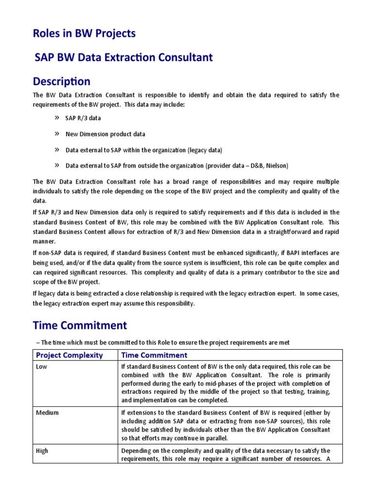 Roles in BW Projects | PDF | Data Quality | Business Process