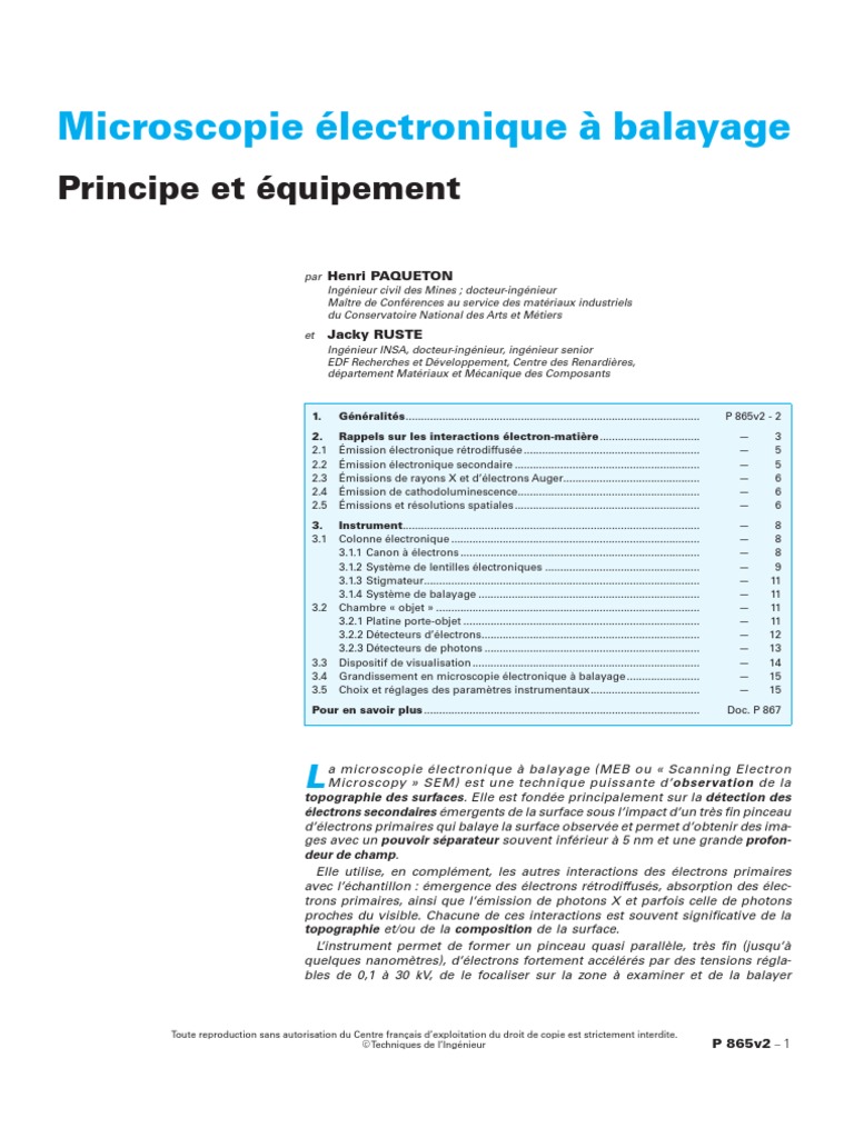 Microscopie Électronique À Balayage: Principe Et Équipement, PDF, Microscopie  électronique à balayage
