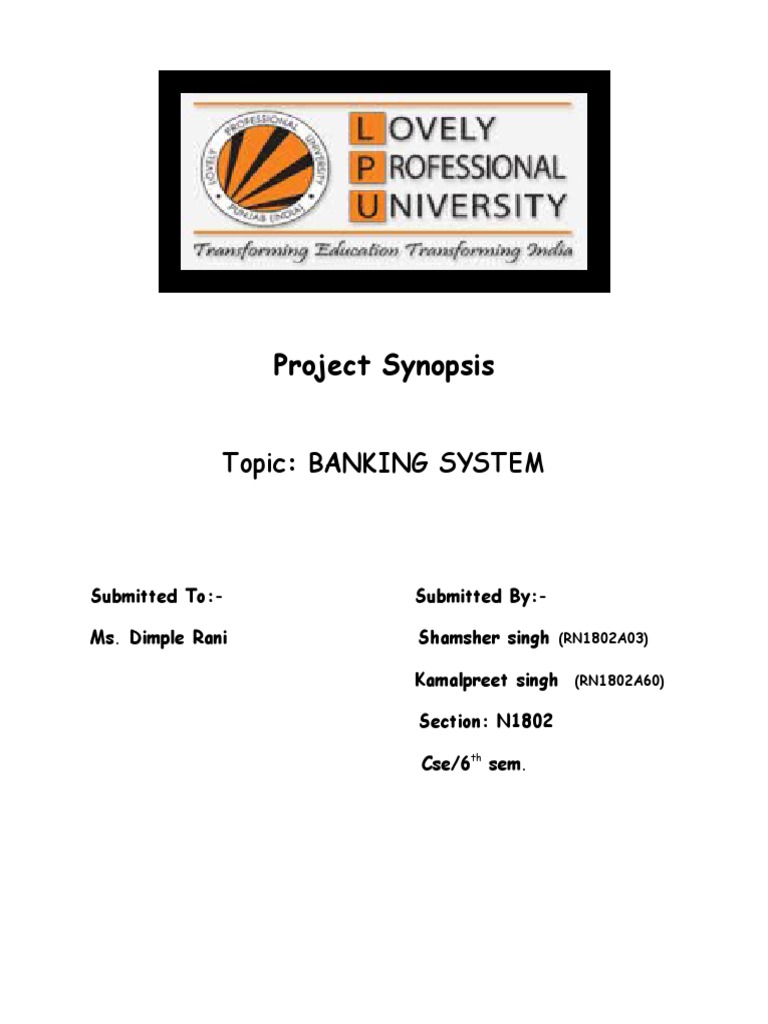 Project Synopsis Topic Banking System PDF Banks Microsoft Access