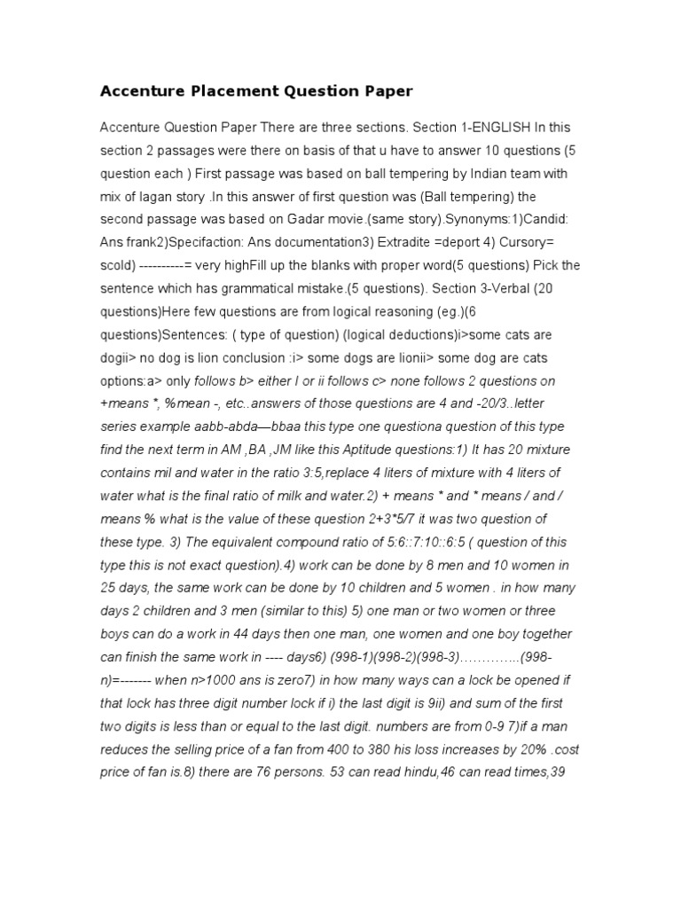 Accenture Placement Exam Overview | PDF