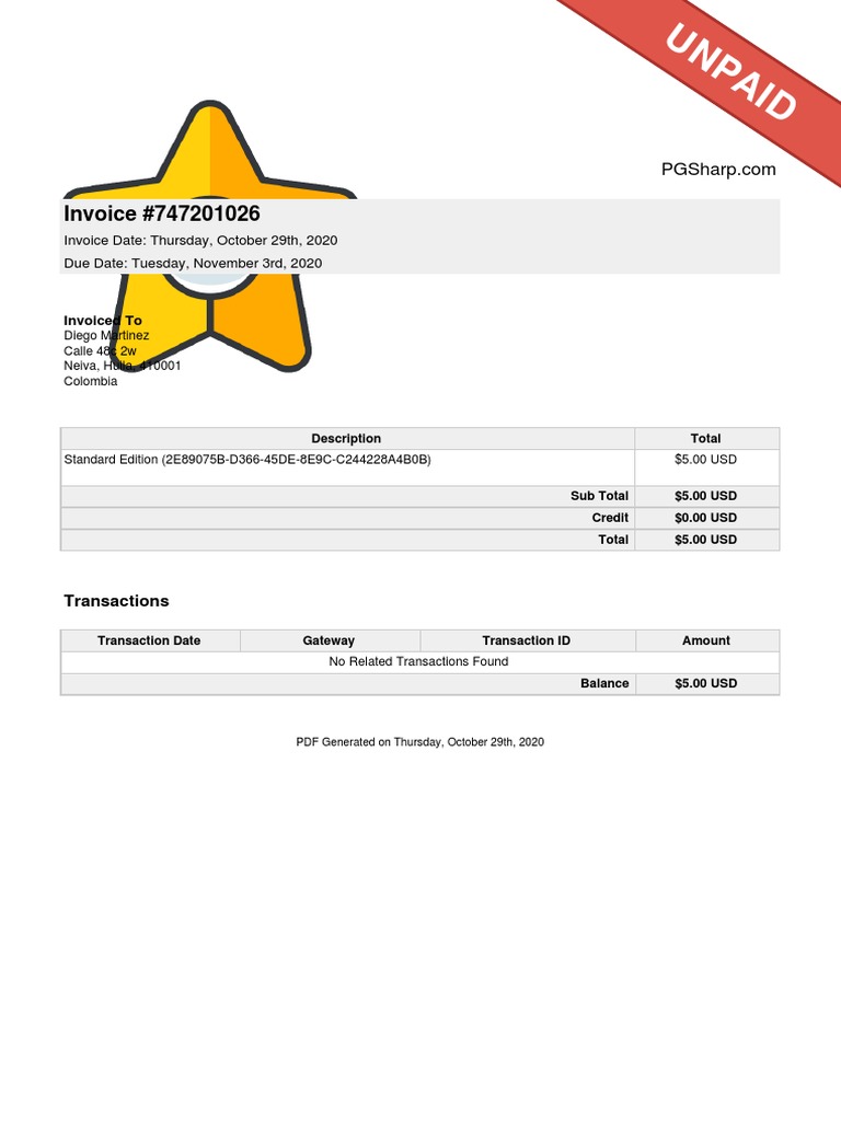 PGSharp Invoice #747201026 Details | PDF