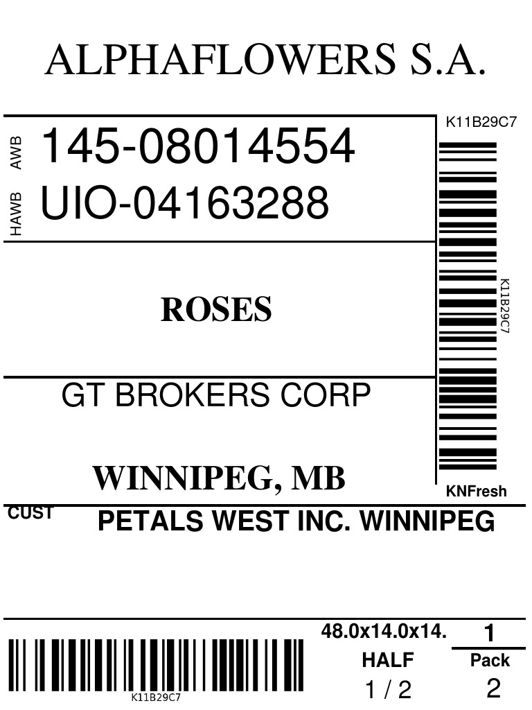 Roses Shipment to Petals West Inc. | PDF
