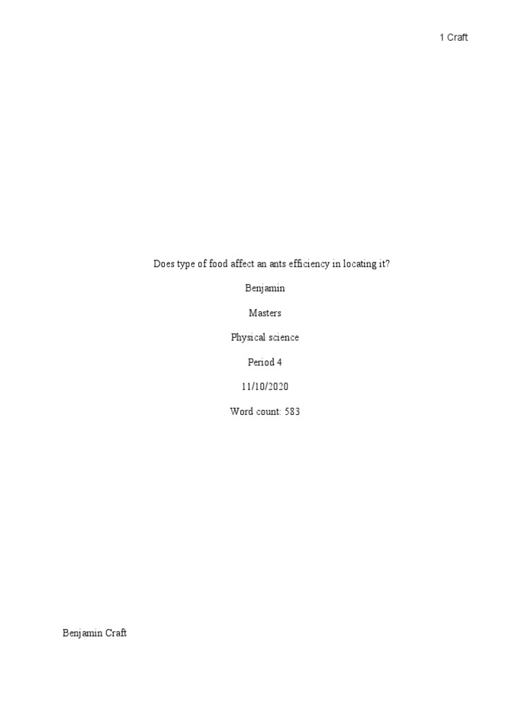 Benjamin Craft - SF Final Draft Research Paper | PDF | Ant | Pheromone