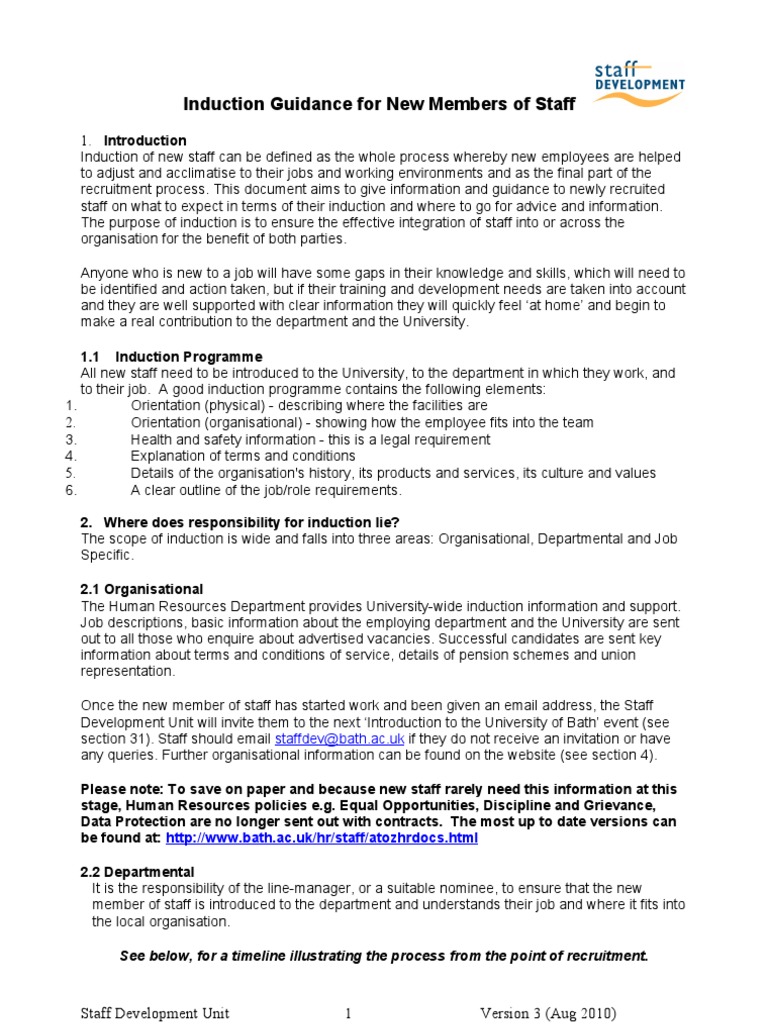 New Staff Induction Guidance Document | PDF | Career & Growth