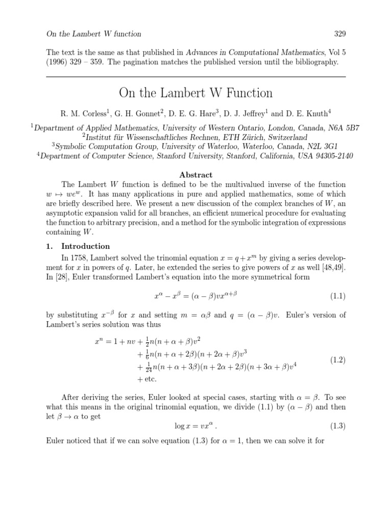 Lambert W Function Insights | PDF | Logarithm | Exponential Function