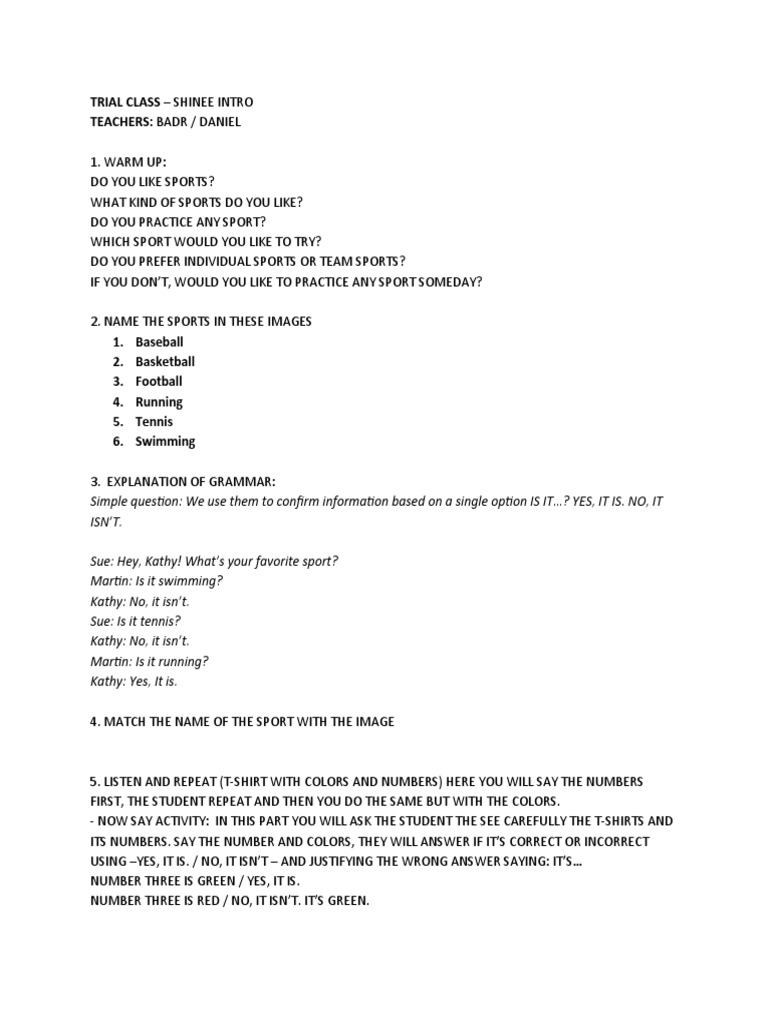 Trial Class - Shinee Intro Teachers: Badr / Daniel | PDF