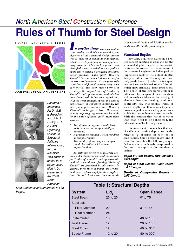 Thumb Rules For Steel Design PDF Beam (Structure) Truss