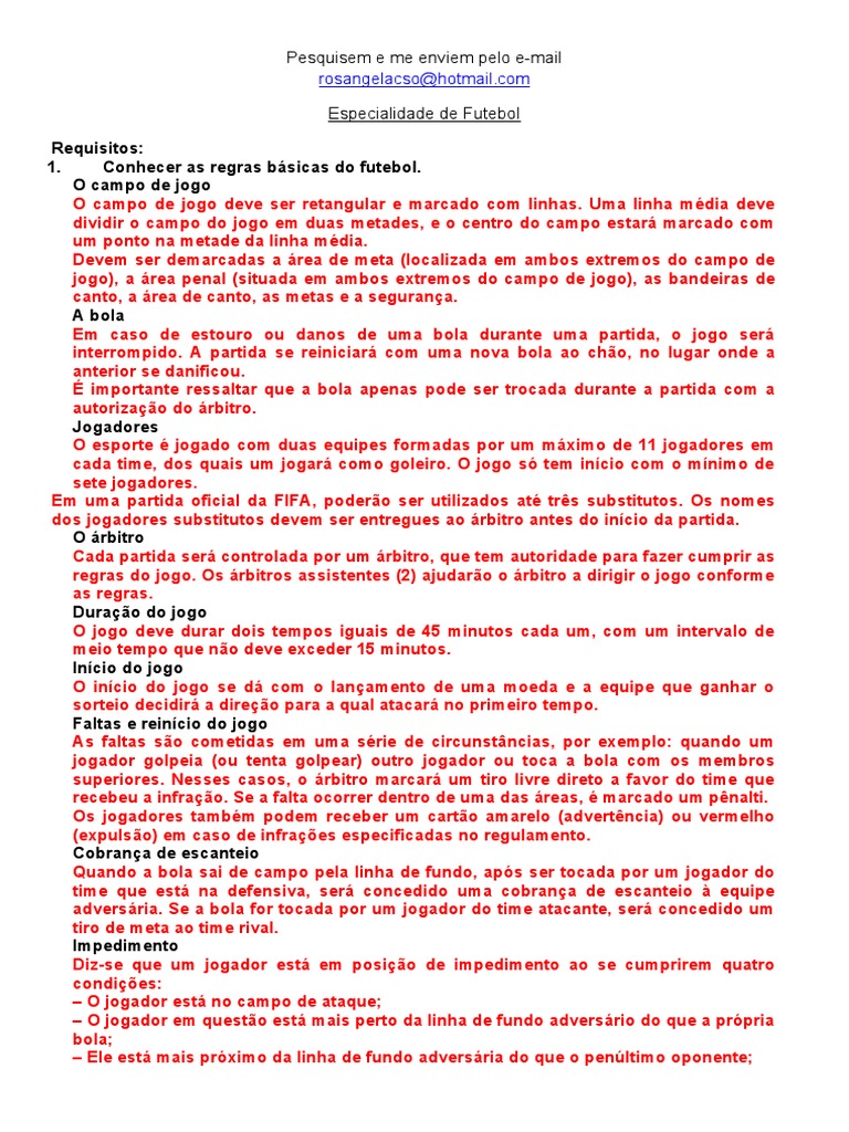 Perguntas sobre regras de futebol - Trabalho acadêmico