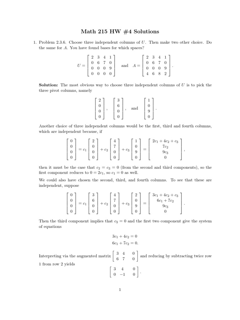 Math 215 HW #4 Solutions | PDF | Mathematical Objects | Mathematical ...