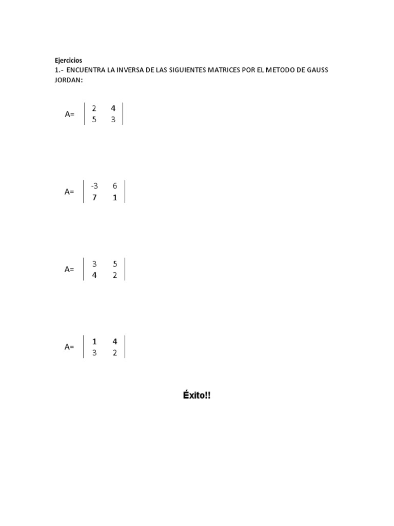 Matriz Inversa Ejercicios Resueltos PDF