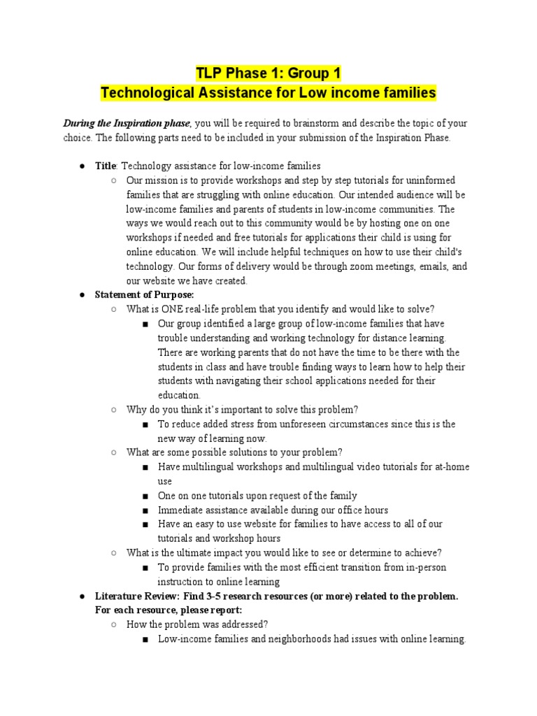 Tech Support for Low-Income Families | PDF