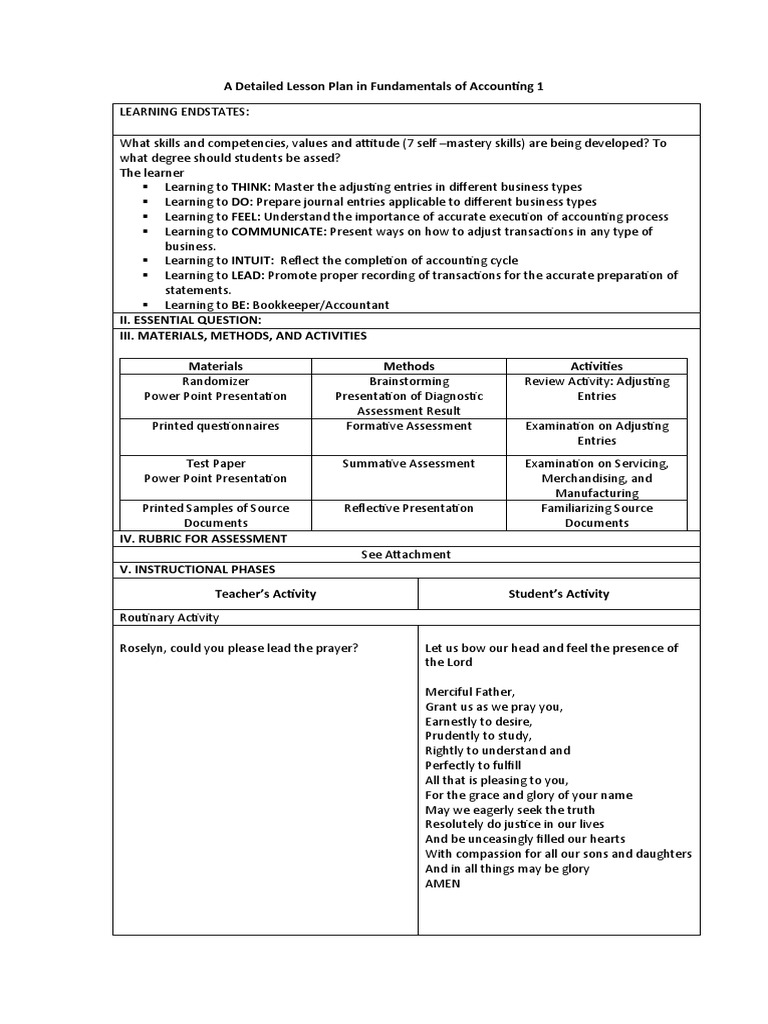 Class 12 Accounting Lesson Plan | PDF | Educational Assessment | Lesson ...