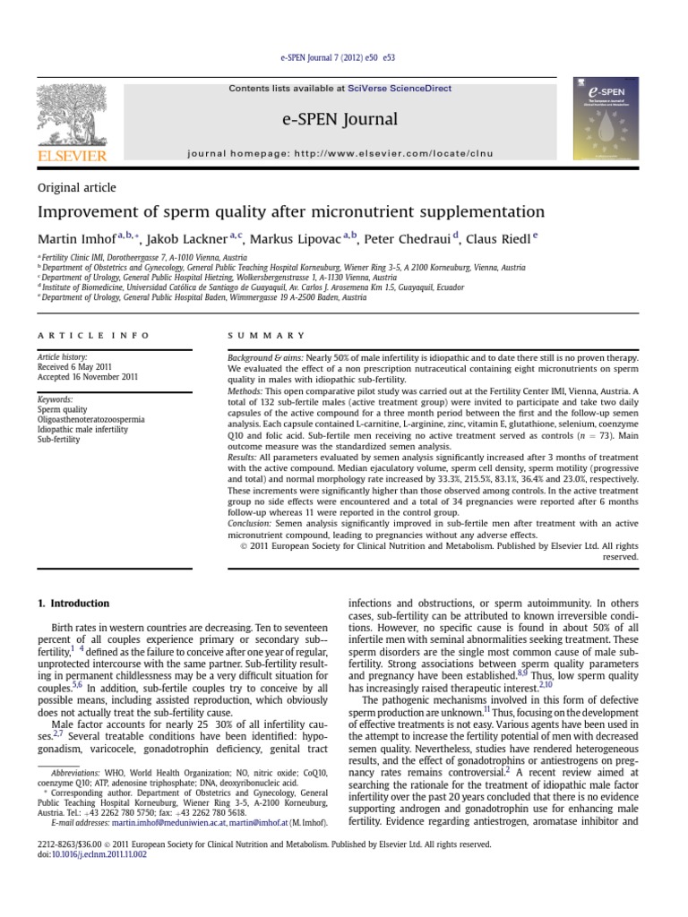Improvement of Sperm Quality After Micronutrient Supplementation | PDF ...