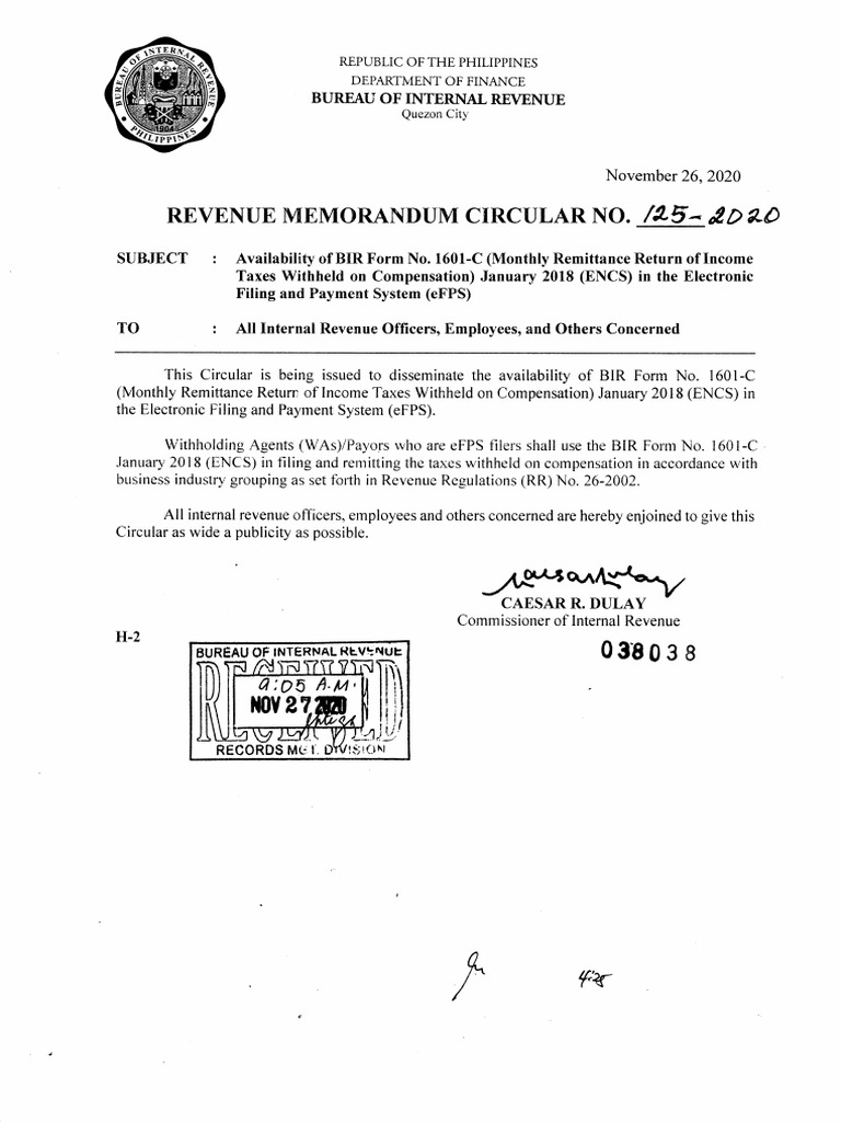 BIR Form 1601-C Availability Notice | PDF | Business | Technology ...