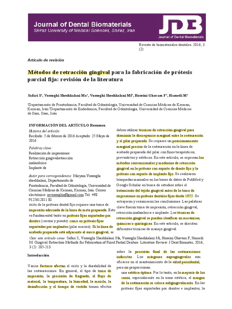 SAFARI 2016 Gingival Retraction Methods For Fabrication of Fixed