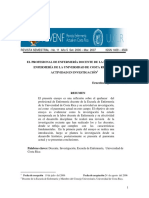 El Profesional de Enfermería Docente de La Escuela de Enfermería de La Universidad de Costa Rica Y Su Actividad en Investigación