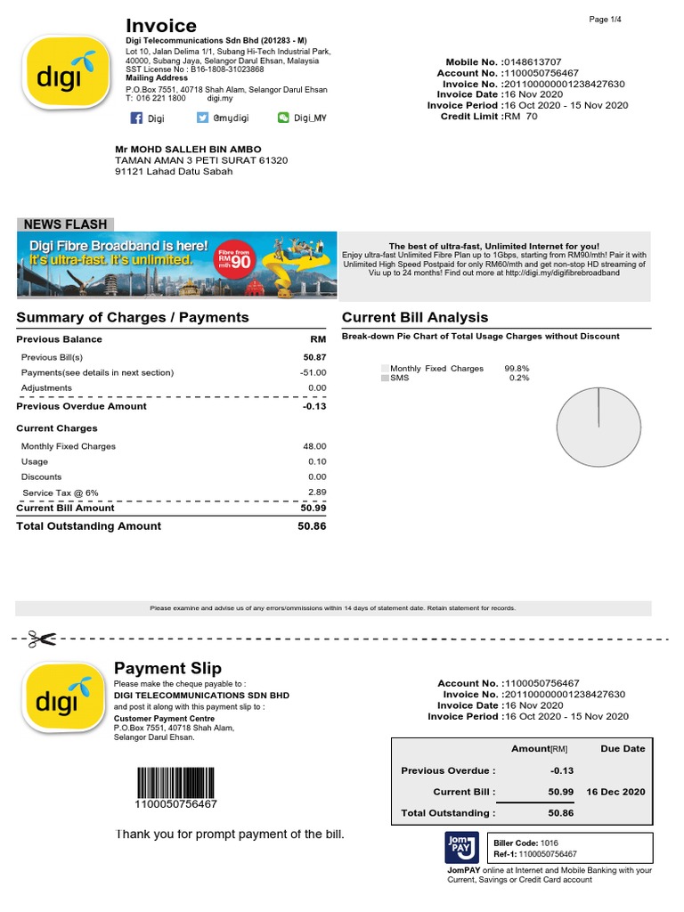 Digi Bill Summary and Payment Options | PDF | Cheque | Payments