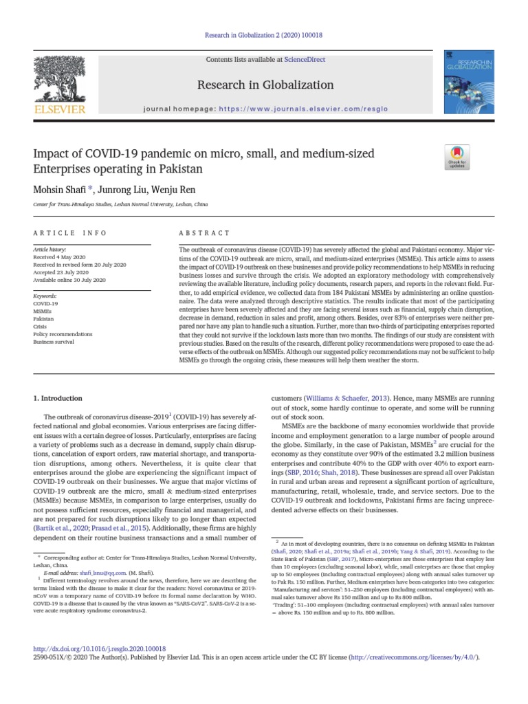 Covid 19 Impact On Micro Small Industries of Pak (Elsevier) 2020 | PDF ...