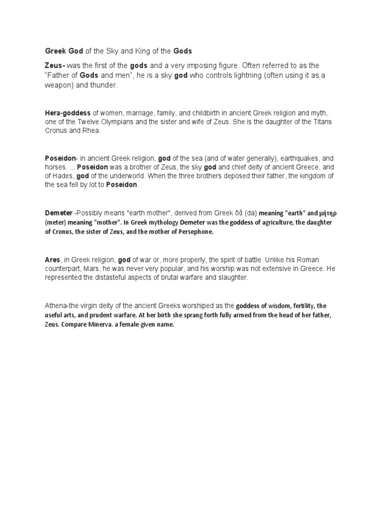 Greek Gods and Their Domains | PDF | Zeus | Deities, image size:768x1024