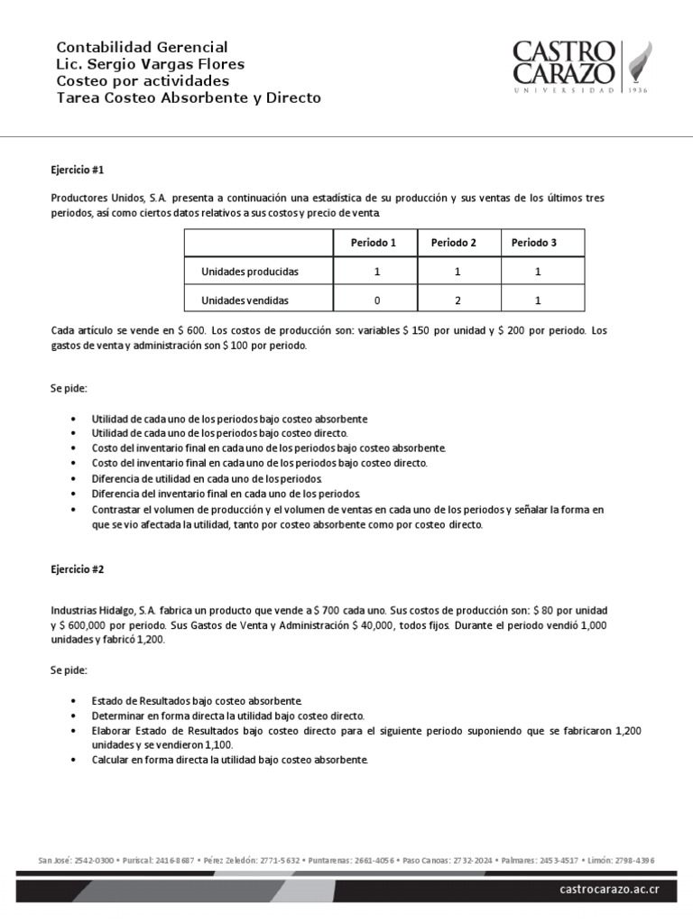 Costeo Absorbente y Directo en Contabilidad | PDF | Inventario ...